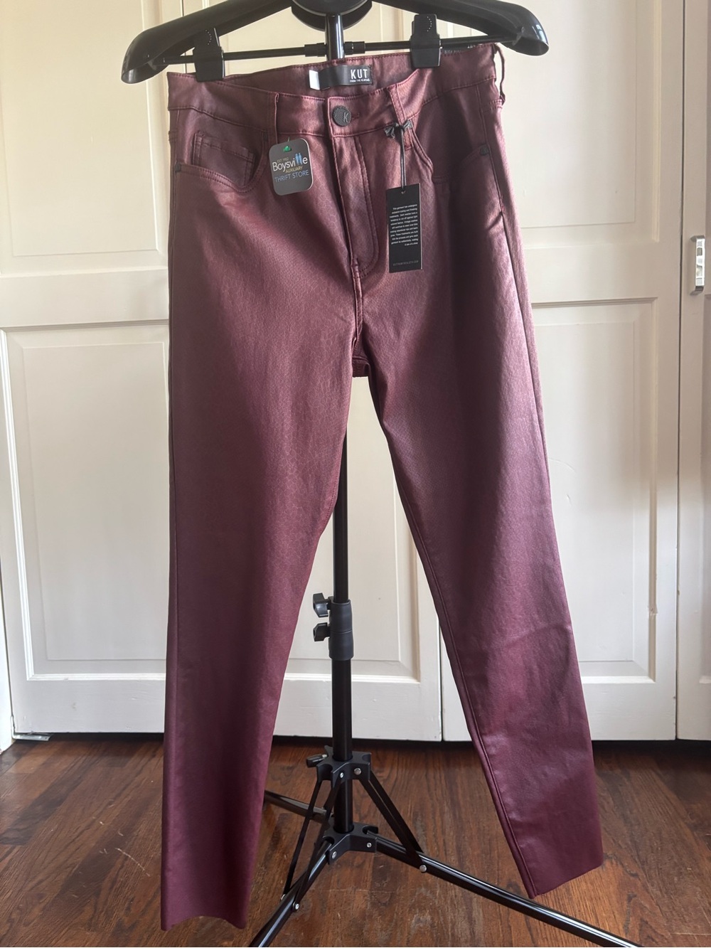 Kut from the Kloth Women's Coated Burgundy Skinny Jeans